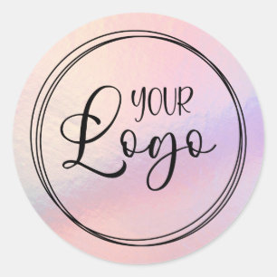 Sticker Rond Logo dégradé holographique pêche rose