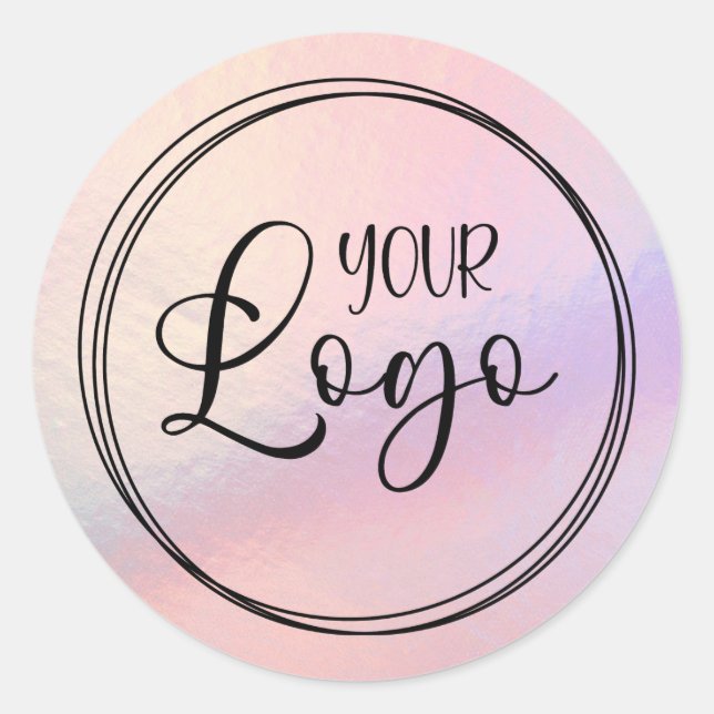 Sticker Rond Logo dégradé holographique pêche rose (Devant)