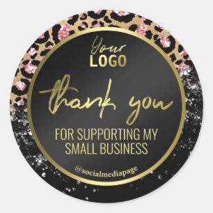 Sticker Rond Logo d'Empreinte de léopard Black Gold Merci Busin