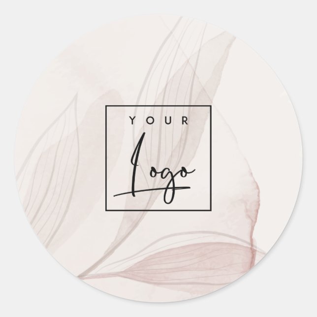 Sticker Rond Logo d'entreprise de feuillage aquarelle rose abst (Devant)