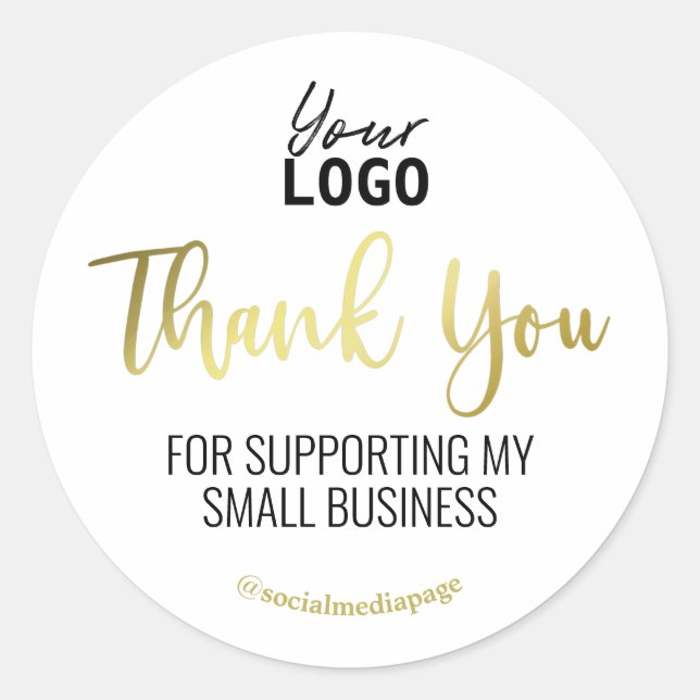 Sticker Rond Logo d'entreprise du Merci de texte Gold Blanc (Devant)
