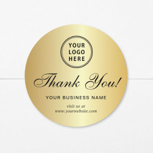 Sticker Rond Logo d'entreprise Écriture Élégante Or Merci
