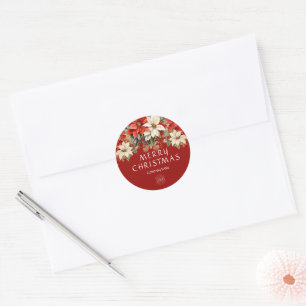 Sticker Rond Logo d'entreprise Joyeux Noël aux Poinsettias 