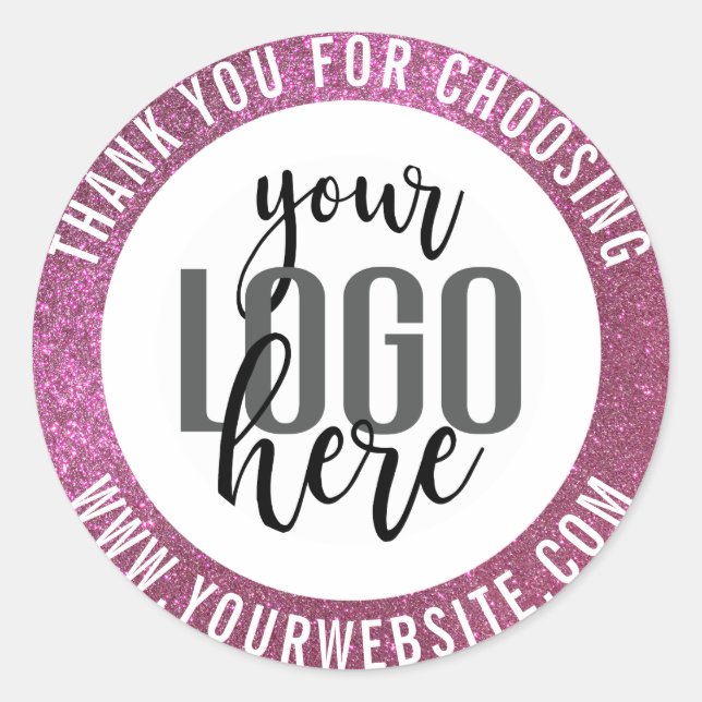 Sticker Rond Logo d'entreprise Merci Parties scintillant rose (Devant)