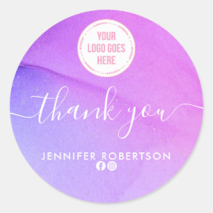 Sticker Rond Logo d'entreprise Merci rose violet