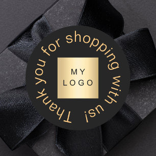 Sticker Rond Logo d'entreprise or noir merci