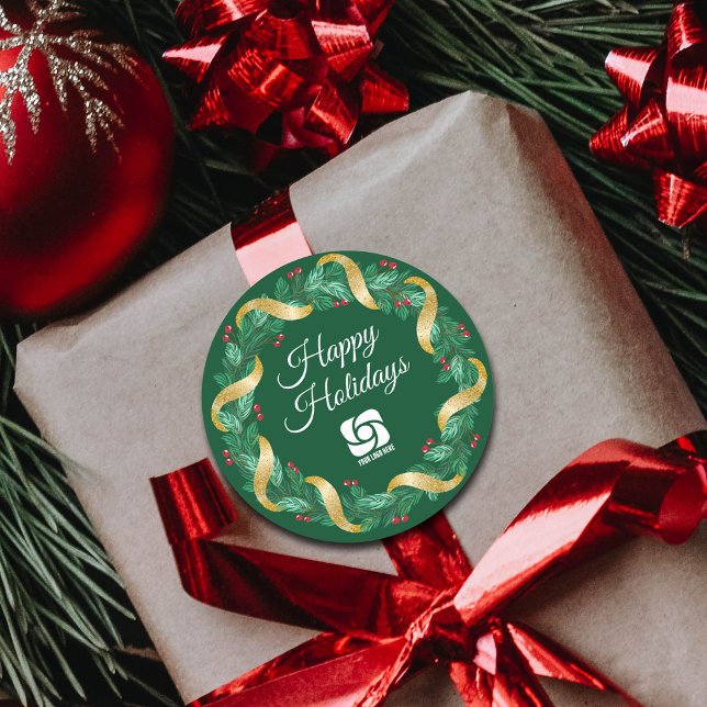 Sticker Rond Logo d'entreprise personnalisé Green Christmas Wre (Créateur téléchargé)