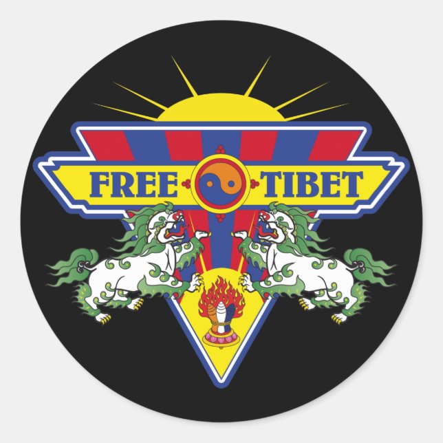 Sticker Rond Logo du drapeau du Tibet libre (Devant)