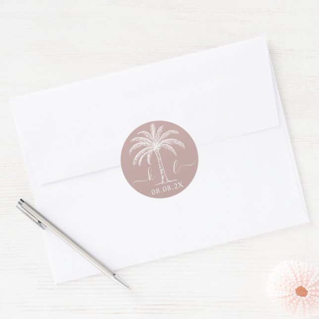Sticker Rond Logo du Mariage Monogramme personnalisé Palm Tree (Enveloppe)