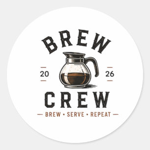 Sticker Rond ☕ Logo du personnel du Brew Crew Café ☕