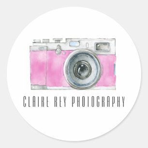 Sticker Rond Logo du photographe de l'aquarelle rose
