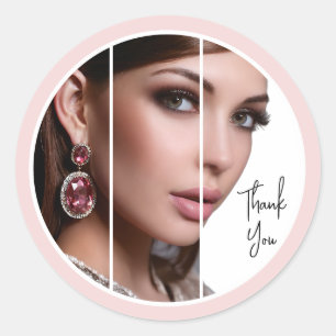 Sticker Rond Logo Écriture Rose Pâle Photo Maquillage Merci