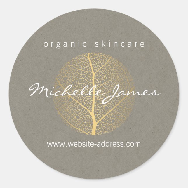 Sticker Rond Logo Elegant Gold Leaf sur Tan Carton Look (Devant)