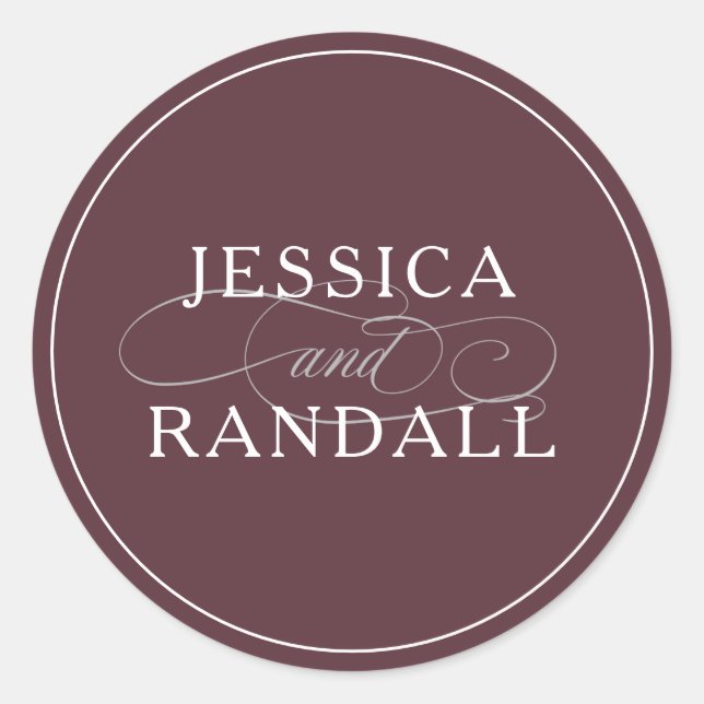 Sticker Rond Logo élégant Marsala Burgundy Red Bride et Groom (Devant)