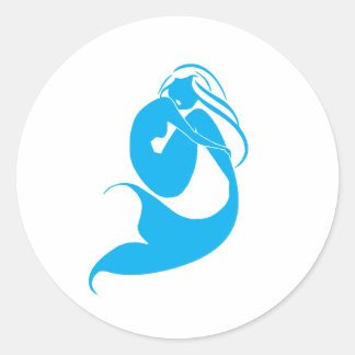 Sticker Rond Logo en silhouette de sirène bleue