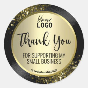 Sticker Rond Logo Extravagant En Merci Noir Et Or
