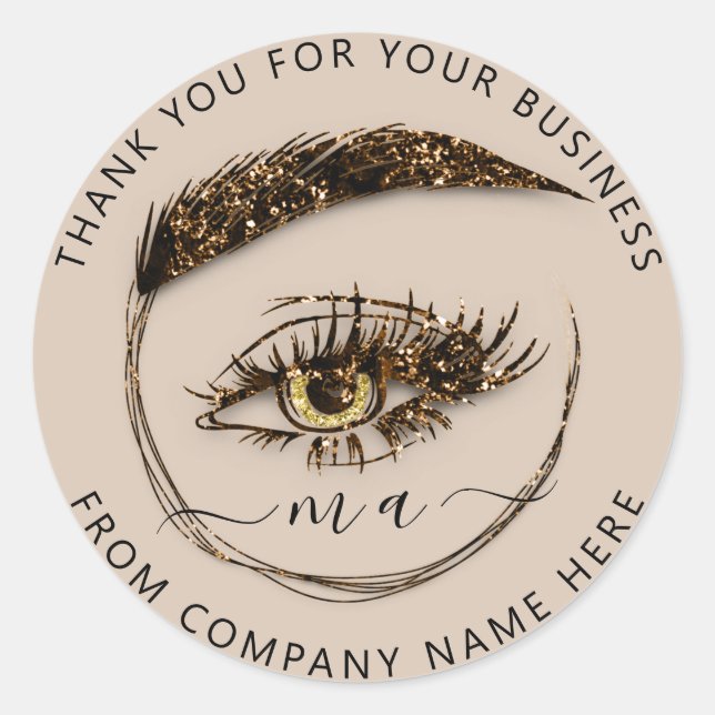Sticker Rond Logo Eyelash Nom Holographe Merci Or Brown (Devant)