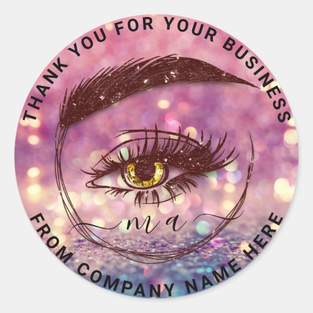 Sticker Rond Logo Eyelash Nom Holographe Merci Rose de Parties  (Devant)