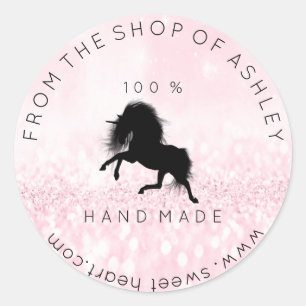 Sticker Rond Logo fait main à partir du nom Web rose Unicorn no