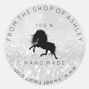 Sticker Rond Logo fait main de Nom Web Grey Unicorn Noir
