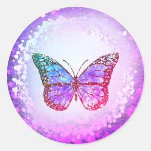 Sticker Rond logo faux holographique à papillon violet