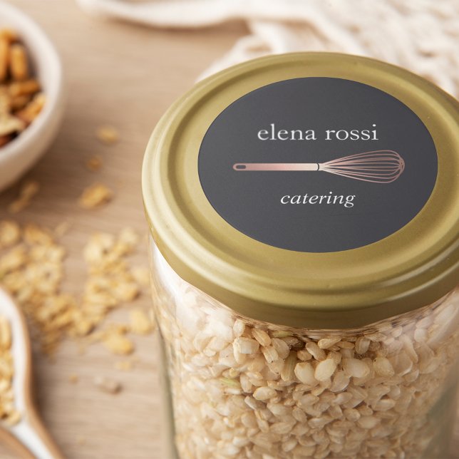 Sticker Rond Logo Faux Rose Gold Whisk | Chef Caterer Baker (Créateur téléchargé)