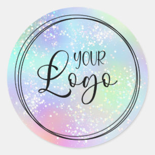 Sticker Rond Logo Glam Rainbow Pailleté Holographique