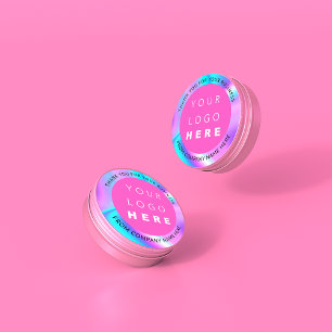 Sticker Rond Logo Holographe Personnalisé Simply Modern Pink Th
