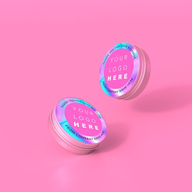 Sticker Rond Logo Holographe Personnalisé Simply Modern Pink Th (Créateur téléchargé)