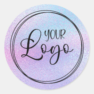 Sticker Rond Logo holographique en feuille de faux violet