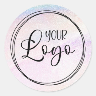 Sticker Rond Logo Holographique Faux Paillettes Arc-en-Ciel