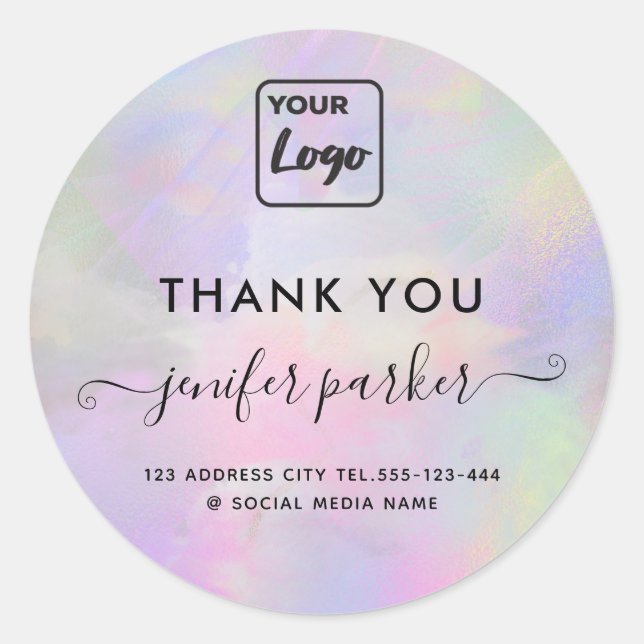 Sticker Rond Logo Holographique personnalisé abstrait merci (Devant)