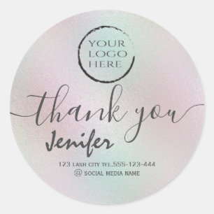 Sticker Rond logo holographique script merci