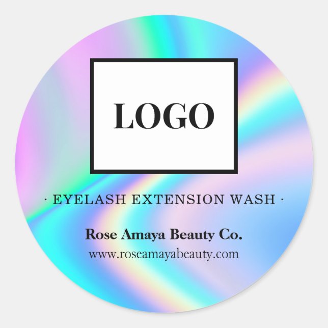 Sticker Rond Logo Lash Cleanser Faux Holographique Rainbow Pris (Devant)