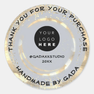 Sticker Rond Logo Merci fait main Smoky Blue Gold Confetti