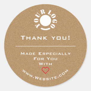 Sticker Rond Logo minimaliste Vintage Kraft Red Heart Merci