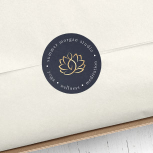 Sticker Rond Logo Navy & Gold Lotus   Yoga Wellness Spa