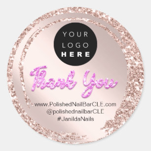 Sticker Rond Logo Nom de l'entreprise Merci Rose commercial ros