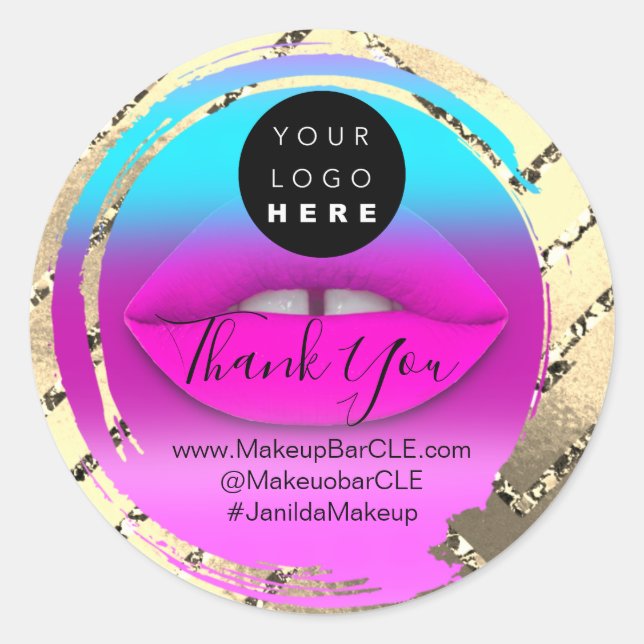 Sticker Rond Logo Nom de l'entreprise Merci Shopping rose Kiss  (Devant)
