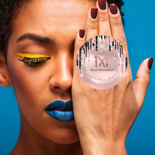 Sticker Rond Logo Nom Maquilleuse Coiffeuse  Drips Rose Paillet (Logo Name Hair Makeup Artist Drips Rose Glitter Classic Round Sticker)