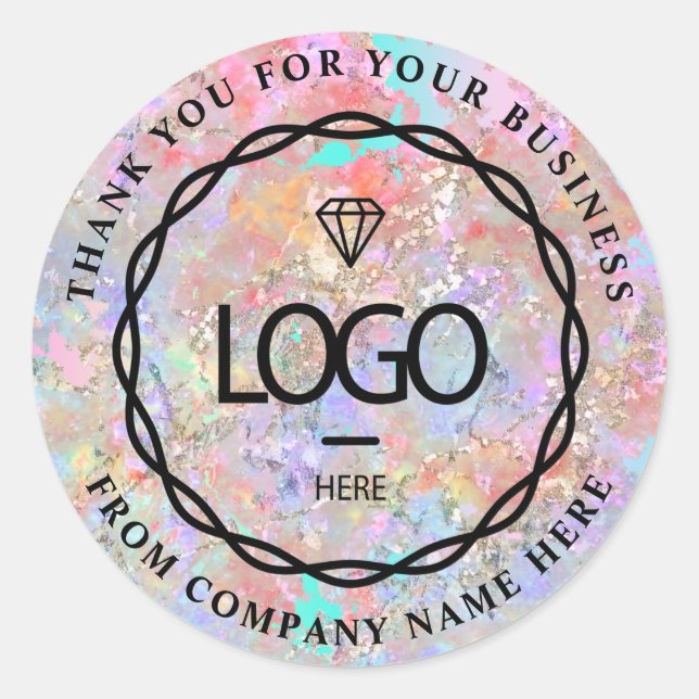 Sticker Rond Logo Nom Web Merci entreprise Holographe rose Bout (Devant)