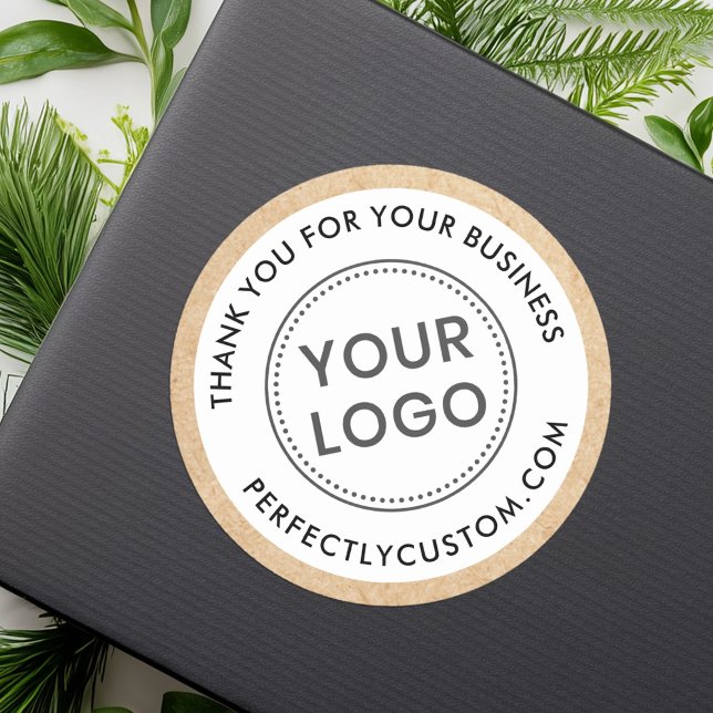 Sticker Rond Logo papier Kraft look affaires frontière merci (Logo Kraft paper look border business thank you Classic Round Sticker)