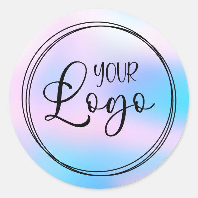 Sticker Rond Logo Pastel Pink Aqua Blue Holographic Gradient (Devant)