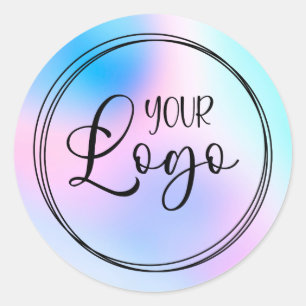 Sticker Rond Logo Pastel Pink Blue Holographic Gradient