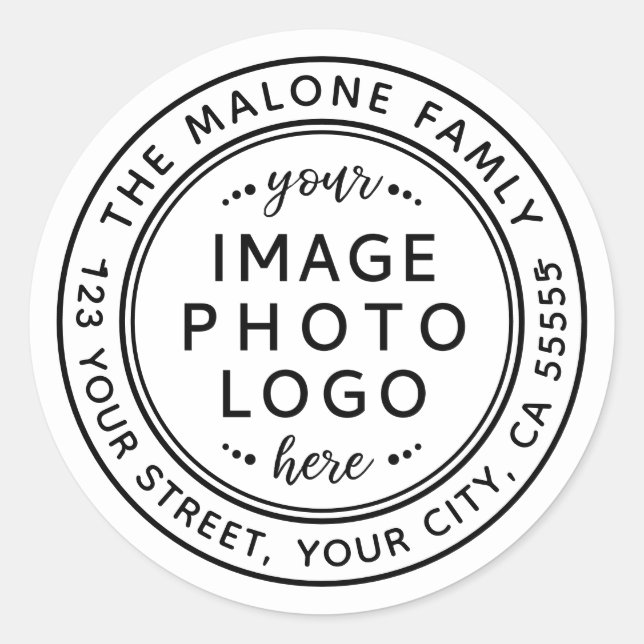 Sticker Rond Logo personnalisé blanc minimum ou adresse de reto (Devant)