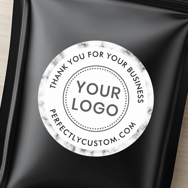Sticker Rond Logo personnalisé commerce de bordure en marbre me (Custom logo marble border business thank you classic round sticker)