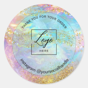 Sticker Rond Logo personnalisé holographique iridescent remerci