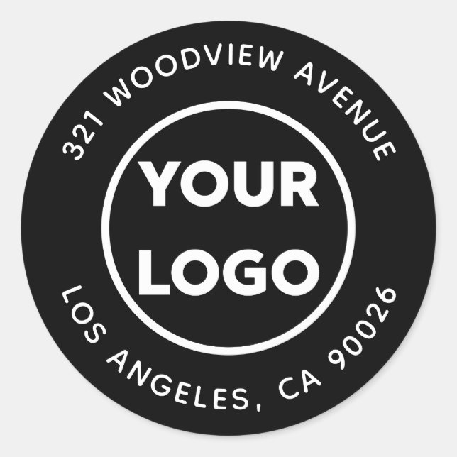 Sticker Rond Logo personnalisé Modern Black Business Adresse de (Devant)