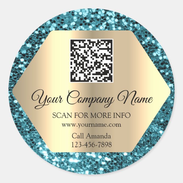 Sticker Rond Logo personnalisé QR Code Parties scintillant Turq (Devant)