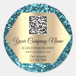 Sticker Rond Logo personnalisé QR Code Parties scintillant Turq